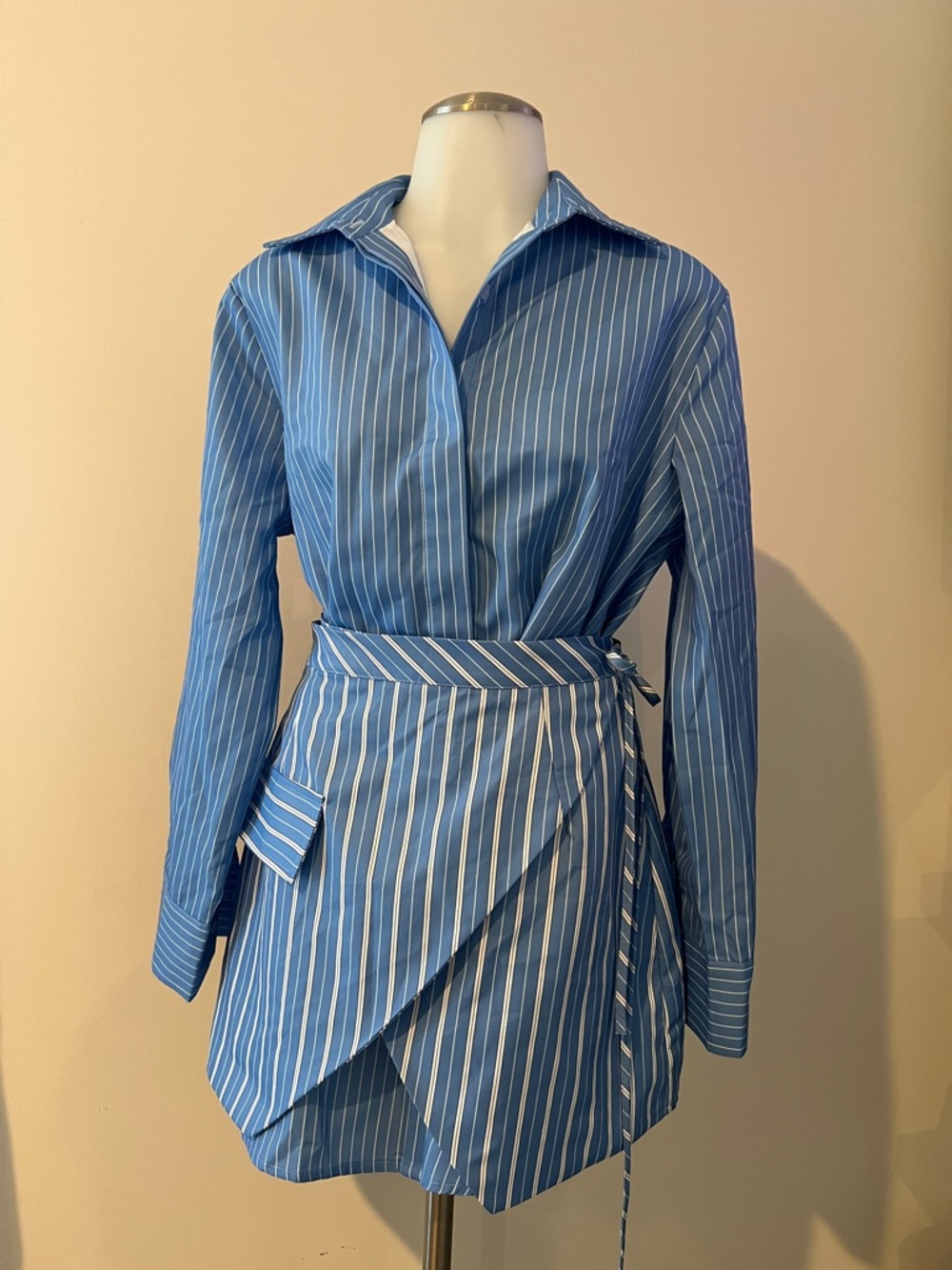 Two-Piece Blue Striped Wrap Skirt Set